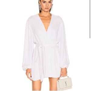 Retrofete Gabrielle Robe Wrap Dress in Iridescent Clear White Womens Medium NWT
